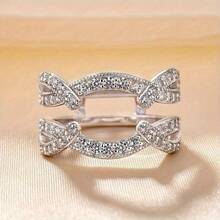 Two-Piece Engagement And Proposal Rings, A New Shiny Square Princess Ring Set With Synthetic Zirconia As A Valentine's Day And Christmas Gift - silvery - View 7