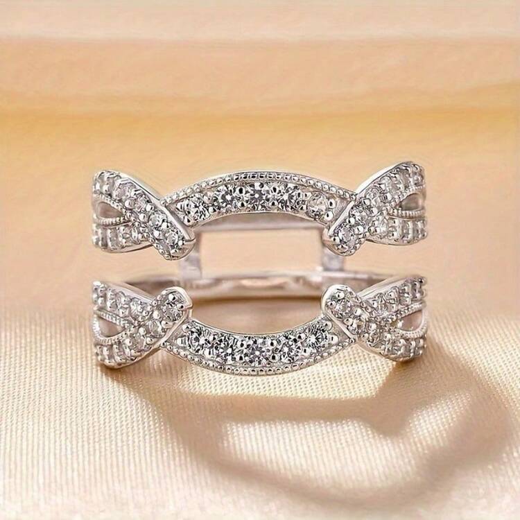 Two-Piece Engagement And Proposal Rings, A New Shiny Square Princess Ring Set With Synthetic Zirconia As A Valentine's Day And Christmas Gift - 銀色的 - 查看 7