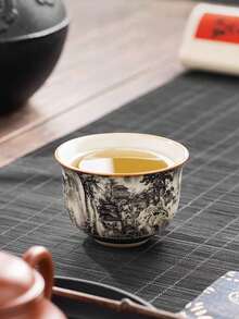 1pc/2pcs/6pcs水墨画陶瓷茶杯复古小容量意式咖啡杯品茶陶瓷杯功夫茶具茶杯普洱单杯随身杯大师杯小茶碗陶瓷杯适合茶友 - 彩色 - 查看 3