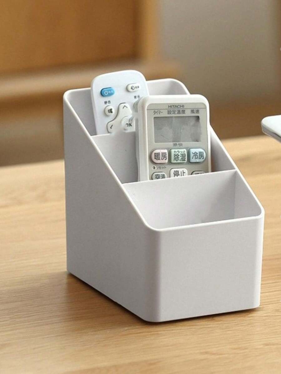 1pc Desktop Storage Box, Home Office Cosmetic Plastic Box, Multifunctional Organizing Storage Box, Remote Control Storage Box - Grey - View 1