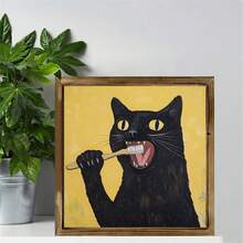 1幅迷人的黑猫墙画，无框乡村农舍黑猫梳理毛发墙画 - 独特的节日礼物，适合家居、咖啡馆、浴室装饰、海报、墙画、房间装饰、墙面装饰、装饰画。 - 彩色 - 查看 13