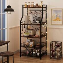 Kitchen Baker's Rack, Microwave Stand With 2 Large Wire Baskets, Industrial Coffee Bar Station, 5-Tier Kitchen Shelf With 8 Hooks For Spices, Pot Organizer - 復古色 - 查看 9