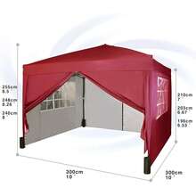 MCC Direct Pop-Up Gazebo 3m X 3m With Sides 2 Wind Bars & 4 Weight Bags & Silver Protective Layer Waterproof Marquee Canopy WS - Red - View 6