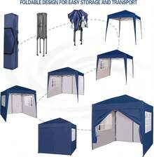 MCC Direct Pop-Up Gazebo 2m X 2m With Sides Silver Protective Layer Waterproof Marquee Canopy WS - Blue - View 2