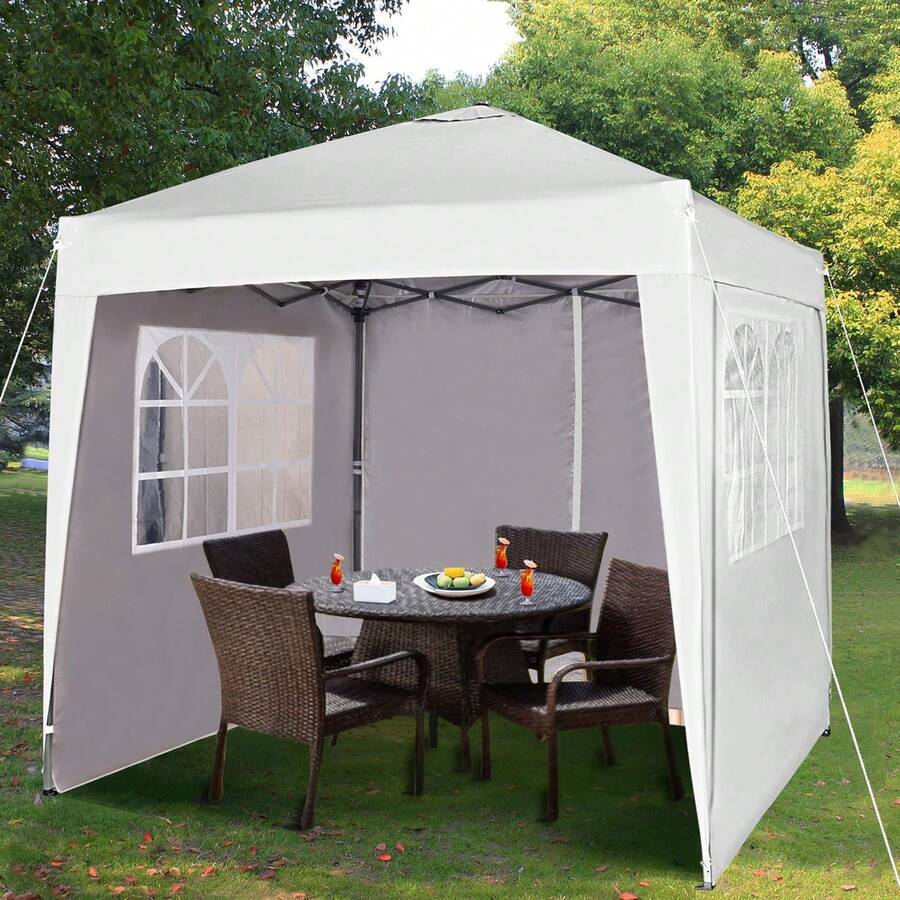 MCC Direct Pop-Up Gazebo 2m X 2m With Sides Silver Protective Layer Waterproof Marquee Canopy WS - White - View 1