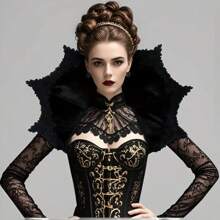 1pc Gothic Halloween Vampire Lace Collar Dark Color Tie Cloak With Spider Web Pattern Flared Mesh Cloak, Black Theme Cosplay Prop And Accessory - A - View 11