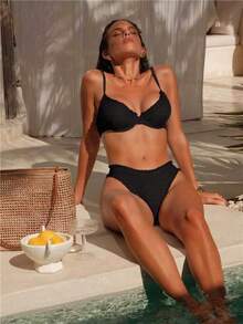 Swim Chiccia 夏季海滩女式分体比基尼套装聚拢带钢圈泳装度假 - 黑色 - 查看 1