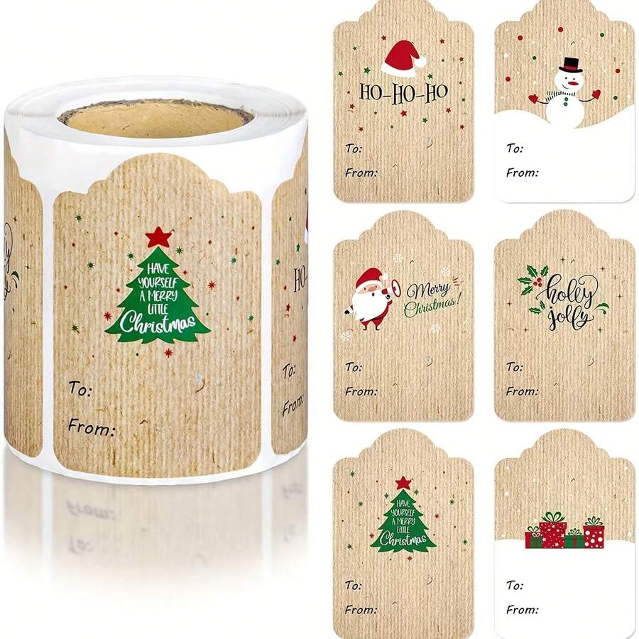 300pcs/Roll Christmas Labels, Santa Claus Stickers, Adhesive Labels, Christmas Birthday Holiday Gift Decoration - Multicolor - View 1