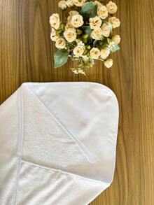 Hooded Polyester Baby Bath Towel Without Lining - White Piquet - View 2