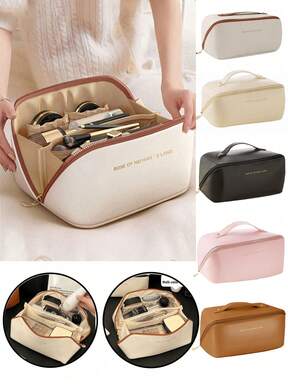 Multifunctional Travel Organizer Bag, PU Leather Waterproof Cosmetic Bag, Large Capacity Double Layer Makeup Bag, Cosmetic Organizer Bag, Toiletry Bag, Travel & Home Makeup Bag, Makeup Organizer Bag, Travel Accessories, Bags, Room Decor, Vanity, Cosmetic Bag, Storage Bag, Gift For Her, Christmas Gift, Creative Gift For Women