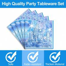 168pcs Frozen Birthday Party Supplies, Disposable Snowflake Paper Plates, Cups, Napkins,Cutlery And Tablecloth For Christmas Winter Wonderland Frozen Birthday Party Decorations Serves 24 - Đông lạnh - Xem 4