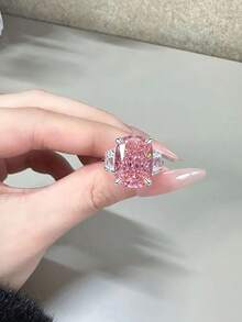 1 Pc Luxury High Sparkle Square Zirconia Ring In S925 Sterling Silver For Women Prom Mother's Day Gift Engagement Ring Bridal Fine Jewellery Gift - Silver - View 3