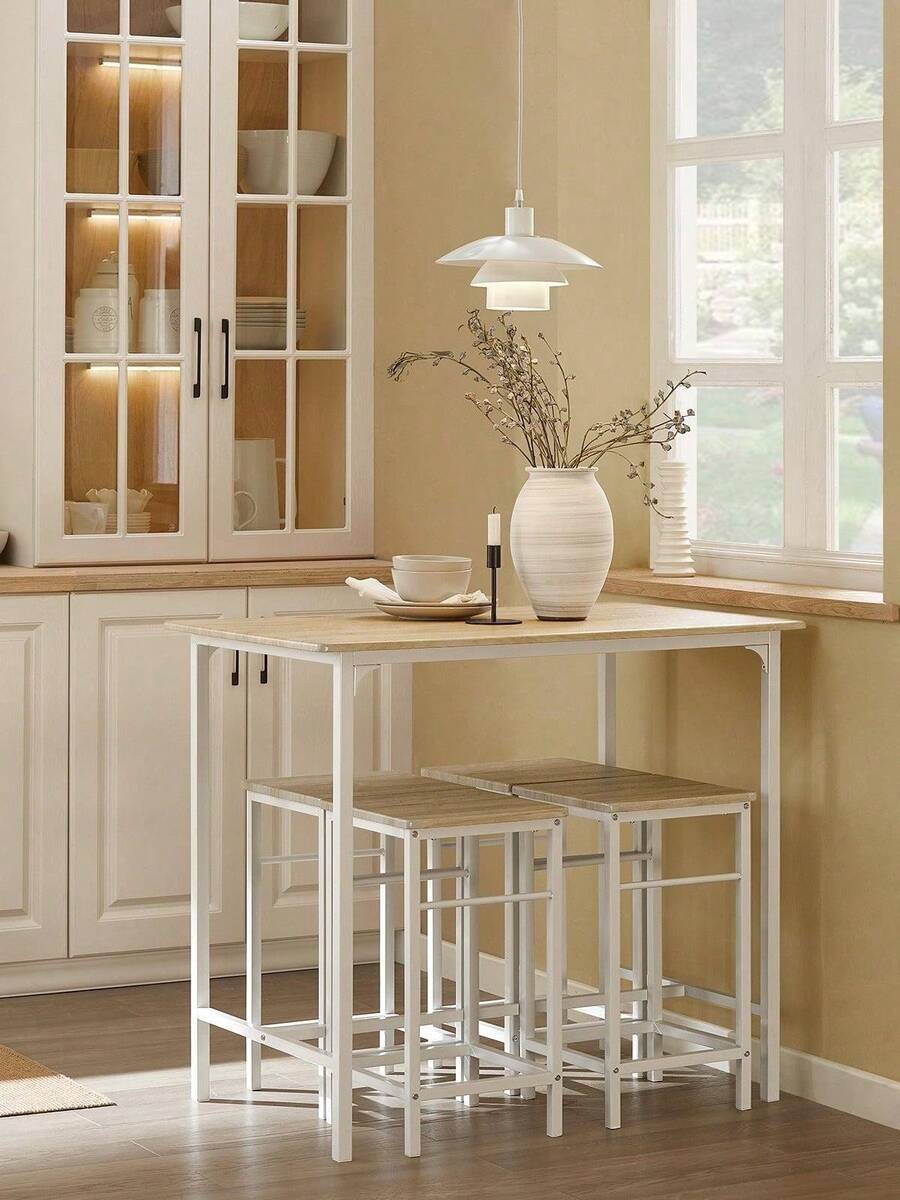 SoBuy OGT11-HG, Bar Set-1 Bar Table And 4 Stools, 5 Pieces Home Kitchen Breakfast Bar Set Furniture Dining Set Bar Table And Stools Set Bar Table And Stools Bar Table With Bar Stools Bar Table Set Dining Table Set Kitchen Table & Chair Sets Breakfast Dining Room Furniture Gray Morden Style Minimal Style Nordic Style Metal - White - View 1
