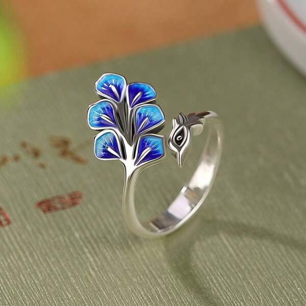 1 Stück Vintage Cloisonné Pfau Offener Ring, einzigartiger personalisierter Emaille Fingerring