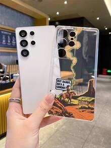 1pc Western Cowboy Style Phone Case, Precise Cutout Camera Lens Protection Compatible With Samsung, Nothing, Pixel, INFINIX, Redmi - Clear - View 2