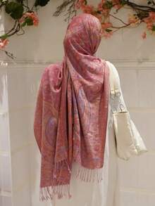 1 pieza Pañuelo/Pañuelo de cabeza clásico minimalista vintage de moda casual multifuncional de jacquard para mujer, adecuado para ropa abaya, pañuelo de cabeza musulmán de Oriente Medio y África, adecuado para viajes, vacaciones y uso en fiestas - Rosa - Ver 3