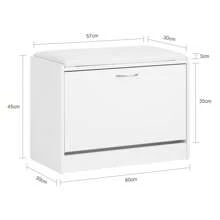 SoBuy FSR16-W, Hallway Shoe Bench Shoe Rack Shoe Cabinet With Flip-Drawer And Removable Seat Cushion, White, Depth: 30cm - White - View 3