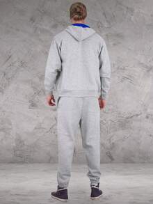 LoveMyFashions Men's 2pcs Set Tracksuit Full Sleeve Solid Color Drawstring Waist Zip Up Hoodie & Sweatpants Two Pieces Set With Pockets - Grey/Blue - View 5