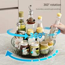 一体式 360° 旋转香料收纳托盘 - 多用途节省空间的存储解决方案，适用于厨房台面、餐具室、浴室和卧室 - 耐用的现代家居装饰和收纳盒