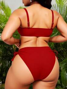 Slaydiva Bộ đồ bơi cỡ lớn có dây đeo có thể điều chỉnh, nâng cao phần trước cho kỳ nghỉ giải trí - Đỏ - Xem 3