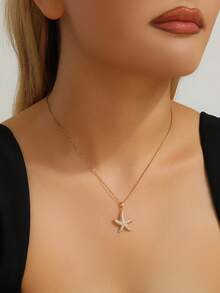 1pc Fashion New Ins Style Sea Star Pendant Necklace Exquisite Jewelry For Women And Girls - Gold - View 2