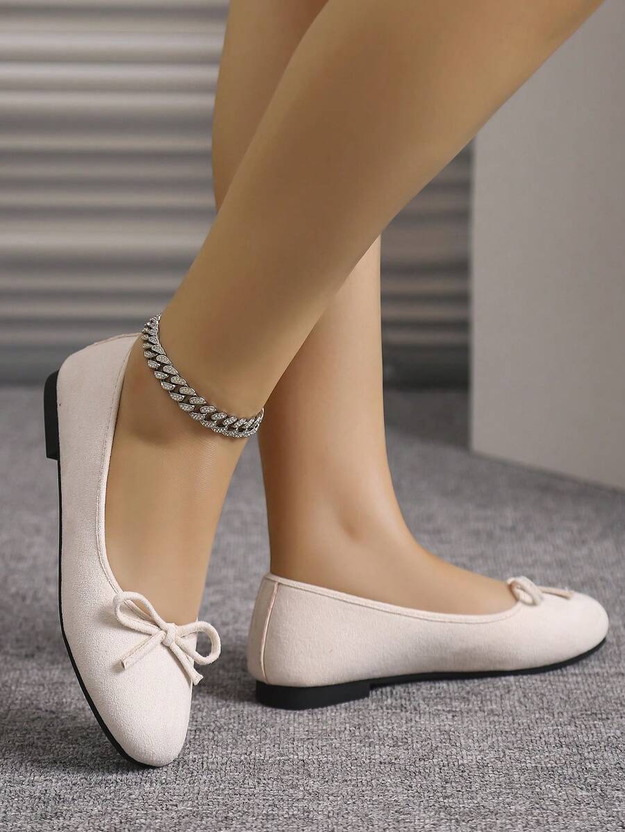 European & American Fashion Ballet Flats For Women, Woven Bow Round Toe Soft Leather Soft Sole Comfortable Slip-On Shoes