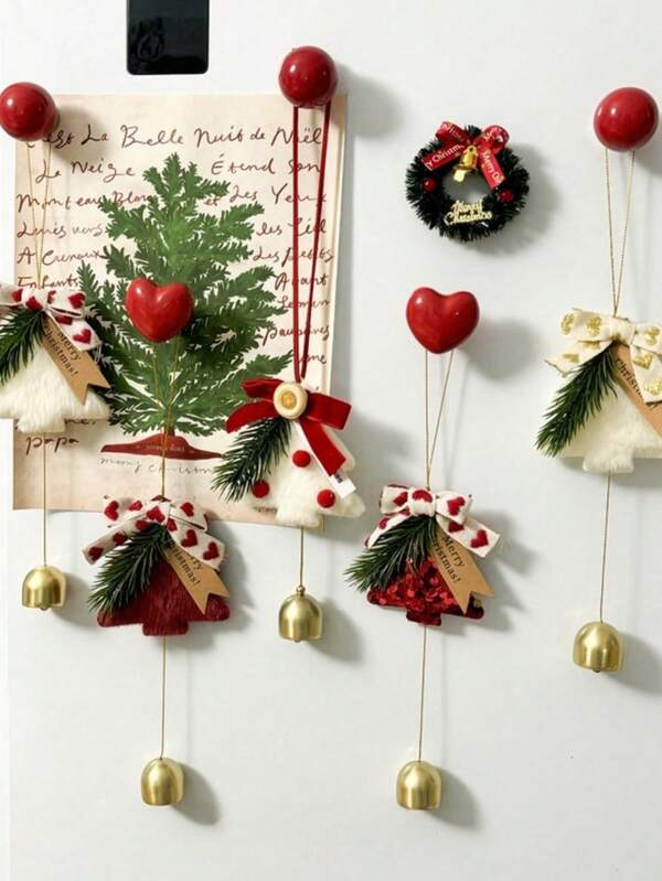 1pc [Christmas Gift] Ins Christmas Wind Chime Pendant Magnetic Refrigerator Magnet Entrance Door Decoration Creative Christmas Tree
