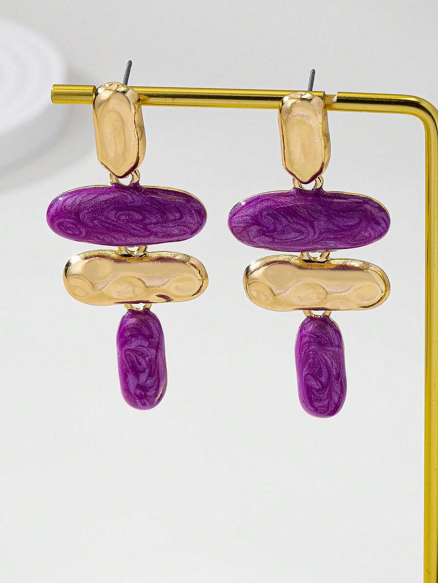 1 par de pendientes colgantes geométricos asimétricos exagerados de esmalte - Multicolor - Ver 1