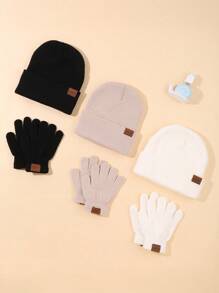 2/6-Piece Fashion Car Logo Hat Glove Set In Black, White, And Khaki For Daily Casual Wear In Autumn And Winter To Keep Warm - Knitted Hat + Gloves Combination - View 3