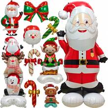 1 quả bóng bay Giáng sinh, Ông già Noel đứng cỡ lớn, Yêu tinh Giáng sinh, Nơ, Kẹo, Nạng, Gấu nhỏ, Nai sừng tấm, Đồ trang trí ngày lễ, Bối cảnh tiệc, Sinh nhật màu đỏ và xanh lá cây - Bóng bay Giáng sinh - Xem 2