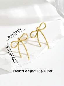 1 对女士优雅蝴蝶结耳钉，简约百搭，适合庆祝、派对、送礼 - 銀色 - 查看 9