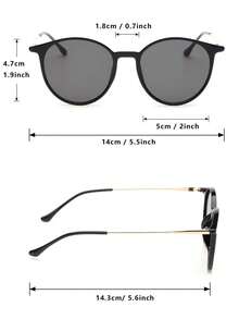 1 Pair Plastic & Metal Round Full-Rim Women's Fashion Glasses, Suitable For Driving, Camping, Rave Parties, Street Photography, Tropical Beach Vacation, Family Outings, Outdoor Attire, Dating, Fashion Accessory - 黑框灰片-1 - 查看 5