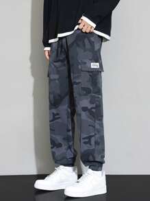 Men's Camo Cargo Pants With Adjustable Drawstring And Multiple Pockets - Regular Fit Casual Trousers, Suitable For Outdoor Activities, Fashionable Design, Durable Construction, Active Lifestyle
