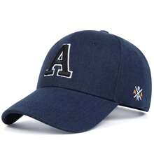 Gorras de béisbol unisex con bordado de letra A, sombrero informal ajustable para exteriores, primavera y otoño, sombrero protector RWLG - Azul Marino - Ver 13
