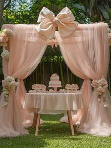 1件315英寸粉色薄纱窗帘，多用途派对背景装饰，婚礼仪式背景花环，家居装饰背景薄纱，生日婚礼派对楼梯椅装饰浅粉色薄纱桌布装饰，2025新年装饰薄纱 - 粉色 - 查看 4