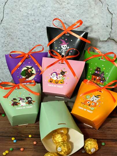 24 pezzi Scatole regalo di carta a forma di zucca e fantasma con nastro per festa di Ognissanti, scatole regalo per dolcetto o scherzetto, forniture per imballaggio per feste di Ognissanti