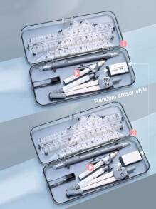 10pcs Geometry Ruler Set, Student Learning Supplies, Exam Use, Includes Compass, Ruler, Triangle, Protractor, Pencil Holder, Random Style - Multicolor - View 11