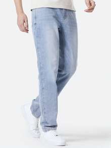 CAMEL CROWN Men's Straight Jeans Men's Spring And Summer Breathable Stretch Washed Casual Long Pants - Light Blue - View 2