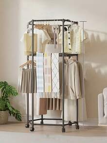 6-seitiger drehbarer Kleiderständer - stabiles Metallrohr, unabhängiges Design, tragbare und effiziente Kleidungsaufbewahrung und -präsentation, schwarz/weiß, geeignet als Wäscheorganizer für alle Jahreszeiten, hexagonale Form mit 6 Rollen drehbar und beweglich, Stütze aus 16 mm verstärktem Metallstab, geeignet für Schlafzimmer, Wohnzimmer, Balkon, Waschküche - Verschiedenfarbig - Übersicht 4