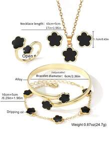 1 Set Alloy Flower Jewelry Set, 1 Necklace, 1 Pair Earrings, 2 Bracelets, 1 Ring, Suitable For Teenage Girls, Back To School Season - Multicolor - View 5