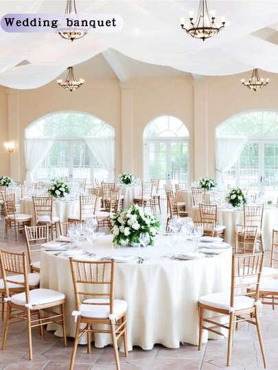 1pc Round White Tablecloth, Made Of High-Quality Polyester Fiber, Machine Washable, Soft And Durable Round Tablecloth Suitable For Wedding, Party, And Restaurant Decoration