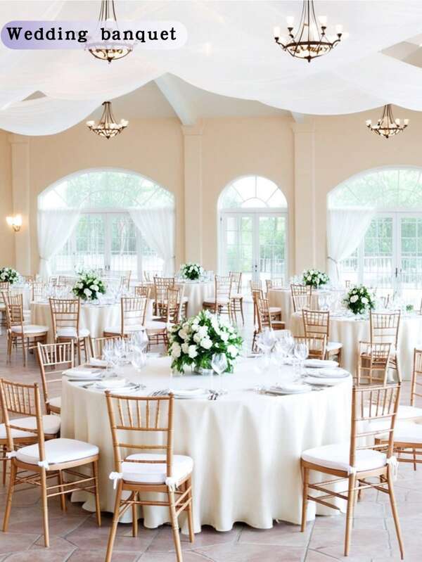 1 Stück runde weiße Tischdecke, hergestellt aus hochwertigem Polyesterfaser, maschinenwaschbar, weiche und strapazierfähige runde Tischdecke geeignet für Hochzeit, Party und Restaurant Dekoration