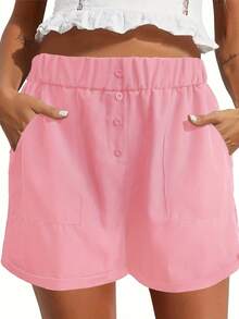 Six-Pack Women's Shorts Summer Casual Elastic High Waist Comfortable Light Breathable Fabric Shorts With Pockets - 6pcs - 查看 6