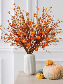 3pcs Artificial Berry Pumpkin Stems, Harvest Thanksgiving Autumn Home Decor, Realistic Indoor Floral Arrangement, Suitable For Home, Room, Bedroom, Dining Table, Party, Birthday, Wall, Tabletop, Fall, Labor Day, Harvest Festival And Thanksgiving Decoration - Multicolor - View 2