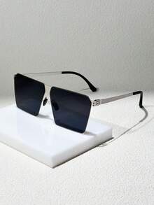1pc Geometric Frame Business Style Men's Fashion Glasses, Elegant High-End - Silver/Gray - View 3