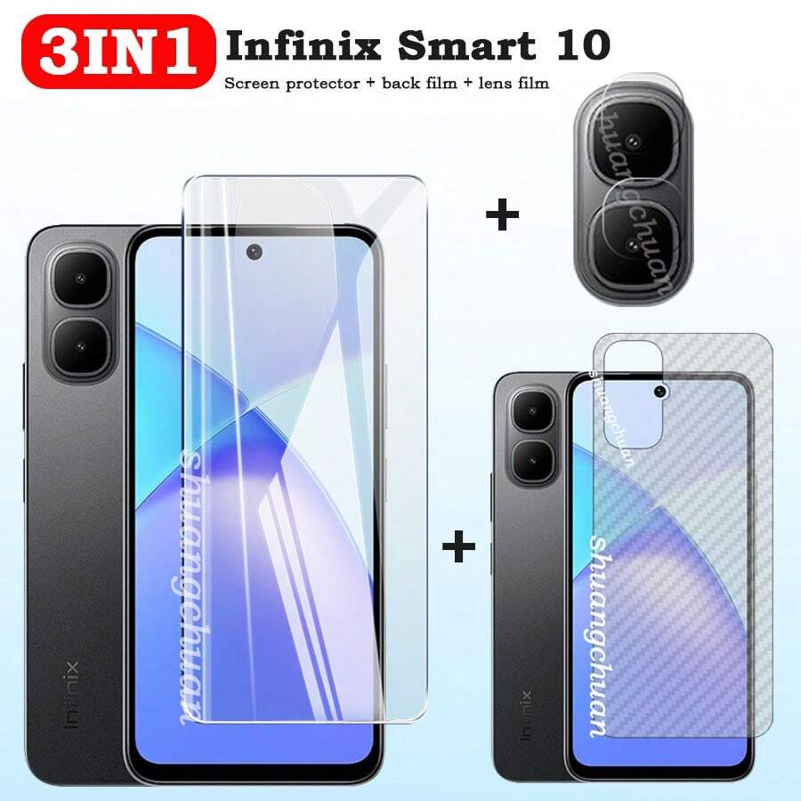 3IN1 Thích hợp cho Infinix Smart 10 Màn hình Kính cường lực Bảo vệ Phim Smart 10 Phim ống kính Phim dán mặt sau Bảo vệ màn hình Thiết yếu, Áp dụng cho Tấm chắn hàng ngày, Văn phòng, Gia đình Bảo vệ màn hình điện thoại Phụ kiện điện thoại Chống nước Chống sốc Chống rơi Chống rơi Chống trầy xước Chống bám vân tay Bao phủ toàn bộ