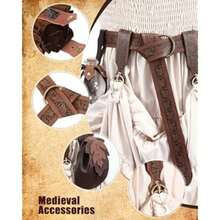 5pcs Renaissance & Medieval Costume Accessory Set For Women - Embossed Belt, Leaf Pouch,  Potion Bottle, Skirt Hanger - Perfect For Halloween - A - Xem 2