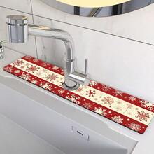 1pc/90pcs Christmas, Stripes And Snowflake Patterns Printed Faucet, Water-Absorbing Drying Mat, Retro Coffee Water-Absorbing Quick-Drying Mat, Rubber-Based Toilet And Kitchen Countertop Faucet Water-Absorbing Drying Mat, Suitable For Faucets Used In Offices, Commercial Farms And Homes, Decorative Store Kitchen Decorations