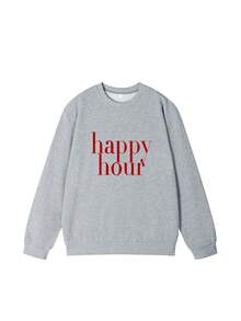Women's Casual Crew Neck Sweatshirt With Minimalist Ins-Style American Design Letter Print, Fashionable And Versatile, Suitable For Autumn/Winter - Dark Gray - View 4