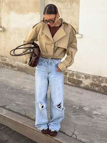 Autumn Double Breasted Suit Collar Windbreaker Jacket Casual Jacket For Women